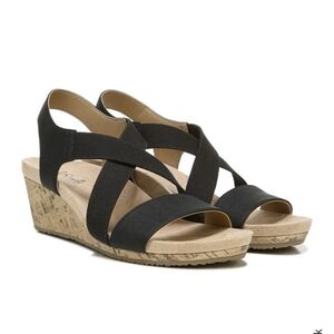 Life Stride Black Crisscross Elastic Wedge Sandals